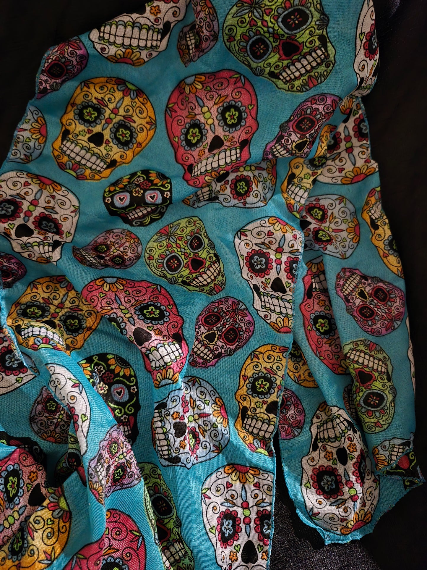 Dia de los Muertos (Day of the Dead) Turquoise Sugar Skull Scarf