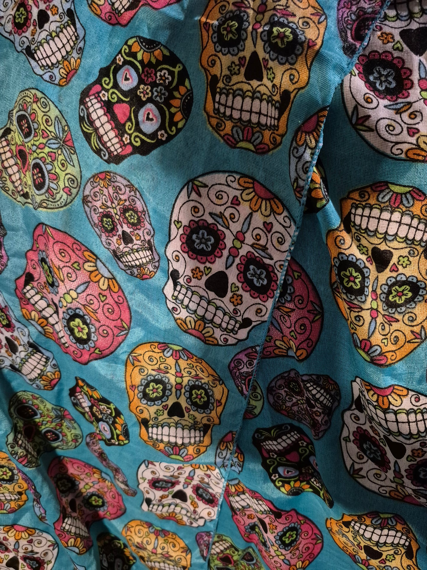 Dia de los Muertos (Day of the Dead) Turquoise Sugar Skull Scarf