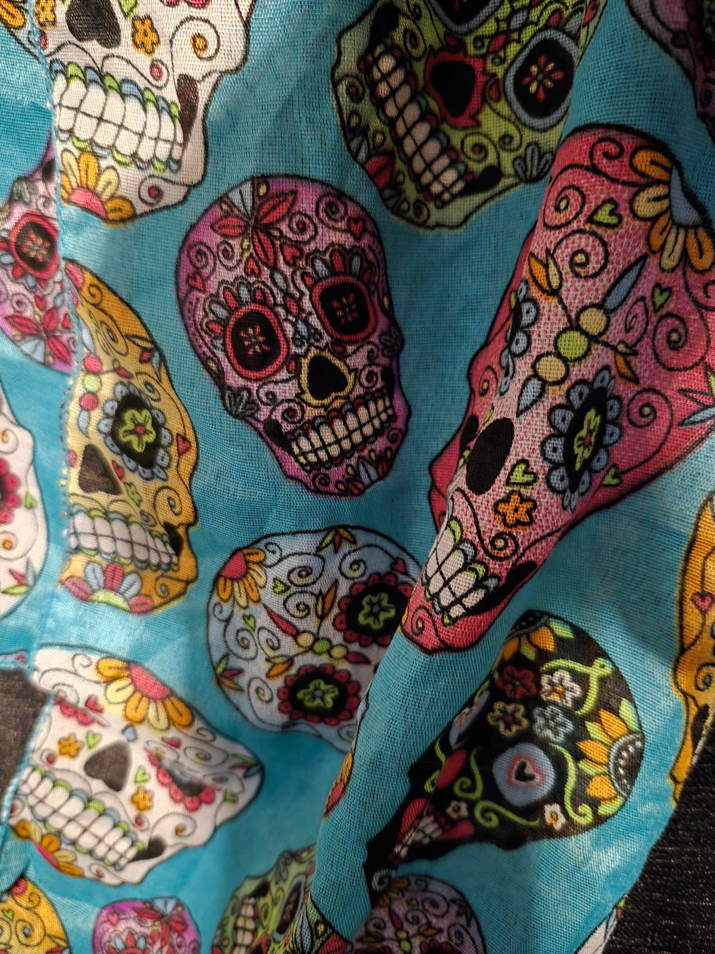 Dia de los Muertos (Day of the Dead) Turquoise Sugar Skull Scarf