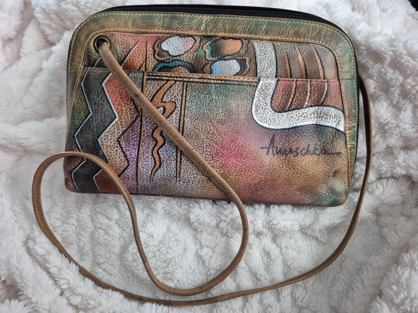 Handpainted Leather Anuschka Crossbody Handbag